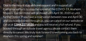 Anaheim Majestic Garden Hotel COVID-19 announcement